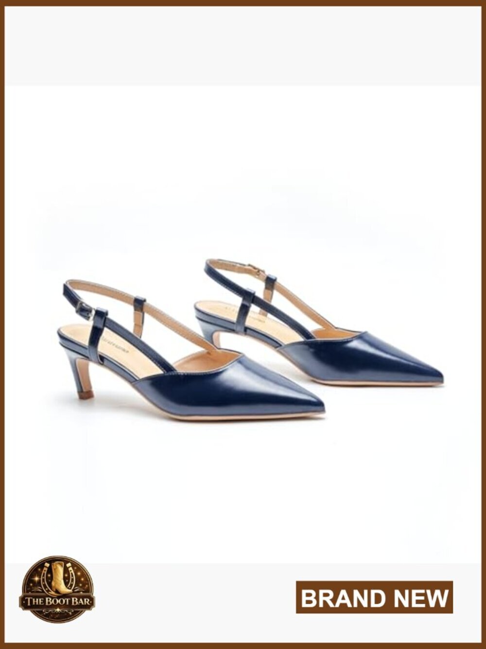 Leather Kitten Heel Slingback Pumps with Adjustable Buckle - Picture 3 of 6
